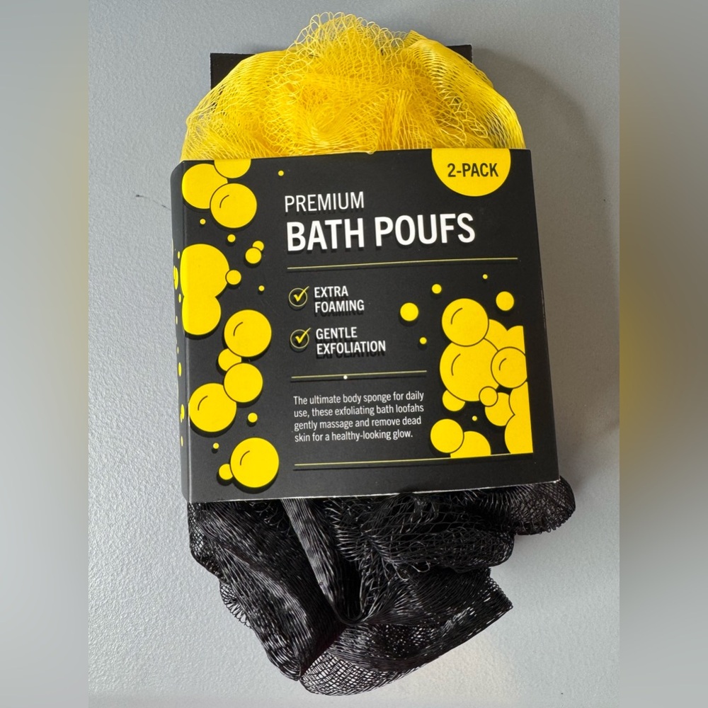 Premium Bath Poufs - Yellow & Black (2-Pack) gentle exfoliation large pouf